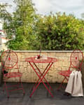 Miniatyrbillede 2 af 9: Sæt med 2 Have Bistro Stole Rød Metal Sammenfoldelig Udendørs UV Rustmodstand Fransk Retro Stil