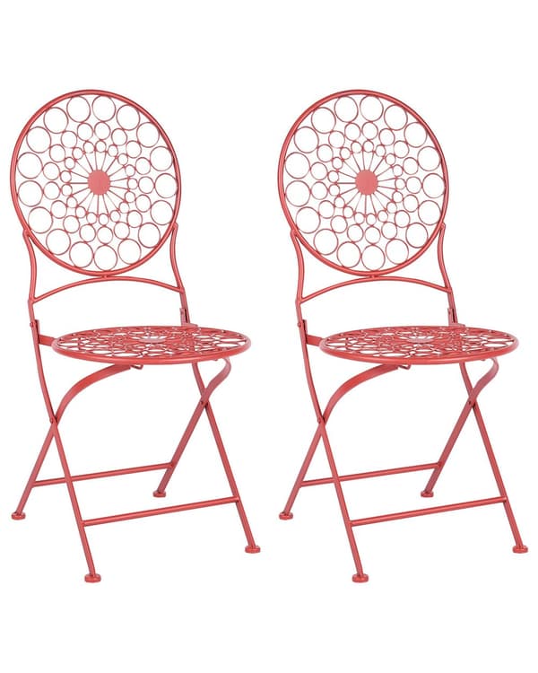Sæt med 2 Have Bistro Stole Rød Metal Sammenfoldelig Udendørs UV Rustmodstand Fransk Retro Stil