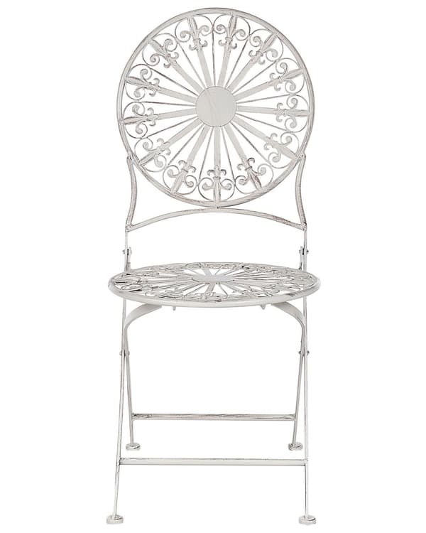 Sett med 2 Hagestoler Bistro stoler Hvit jern sammenleggbar utendørs distressed effekt UV-rustmotstand fransk retrostil