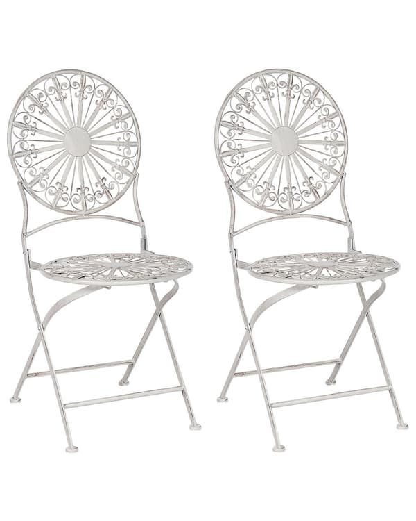 Sett med 2 Hagestoler Bistro stoler Hvit jern sammenleggbar utendørs distressed effekt UV-rustmotstand fransk retrostil