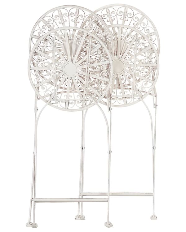 Set med 2 Trädgårdsstolar Vit Järn Fällbara Utomhus Sliten Effekt UV Rostbeständig Fransk Retro Stil