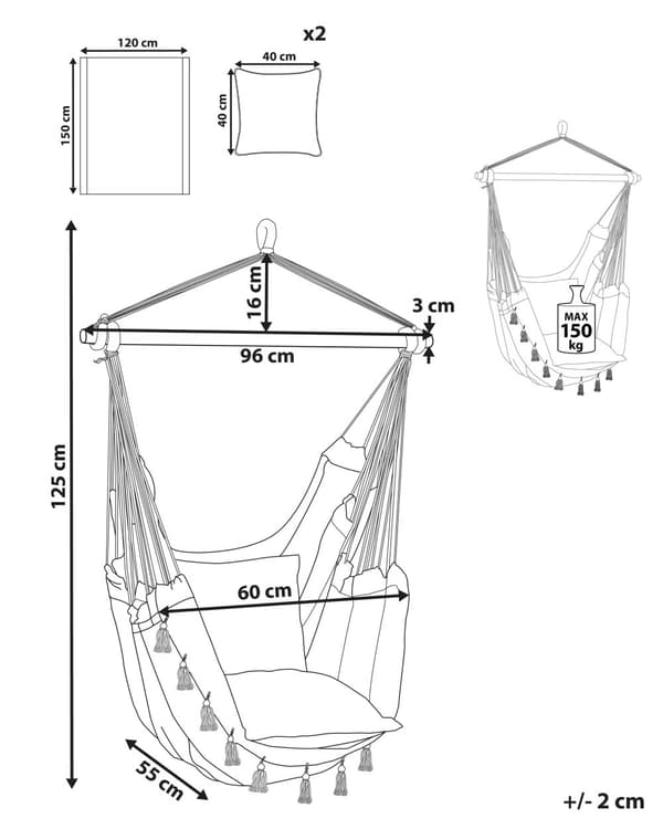 Hammock Beige Bomull och Polyester Hängmatta Inomhus Utomhus Boho-stil Trädgård