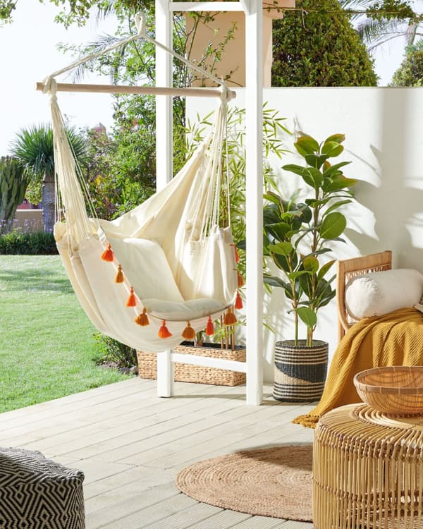 Hammock Beige Bomull och Polyester Hängmatta Inomhus Utomhus Boho-stil Trädgård