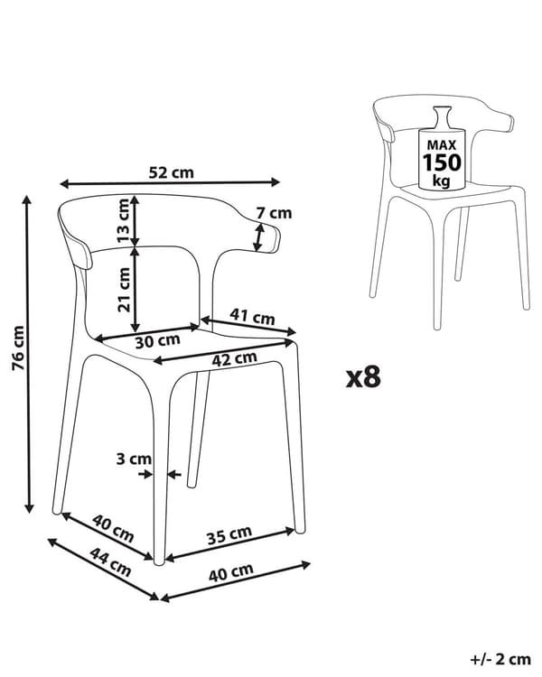 Tuoli harmaa 40 x 76 x 49 cm muovi pinottava 8 kpl säänkestävä sisälle ulos moderni