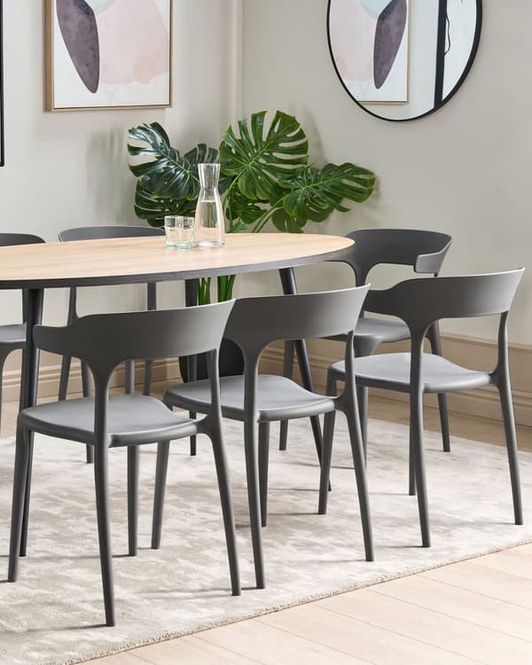 Tuoli harmaa 40 x 76 x 49 cm muovi pinottava 8 kpl säänkestävä sisälle ulos moderni