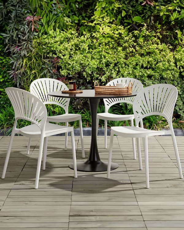 Havestole Hvid Polypropylen Sæt 4 stk Plastikstole uden Armlæn Stabelbare til Terrasse Have Dekoration Indendørs Udendørs Retro Stil