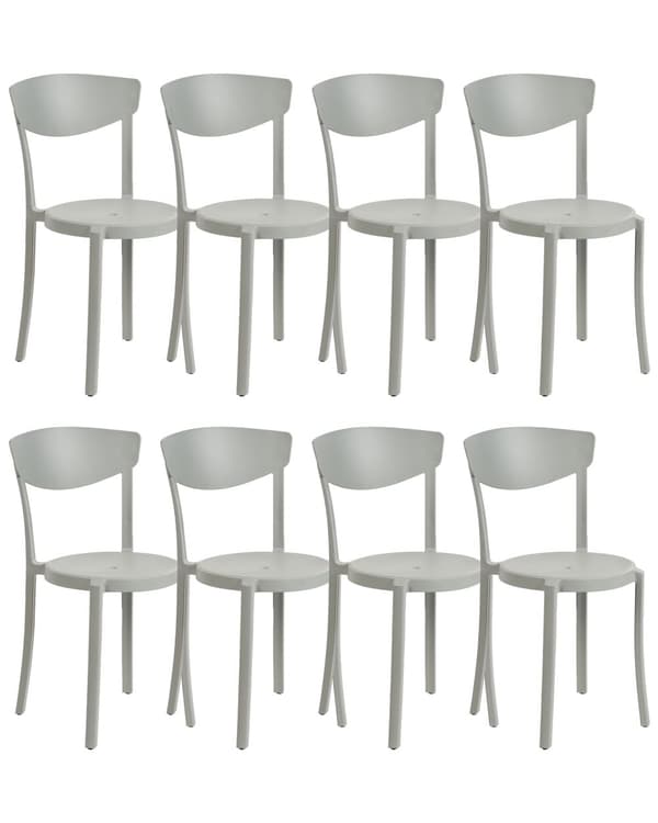 Set med 8 Trädgårdsstolar Ljusgrå Polypropen Lättviktig Väderbeständig Plast Inomhus Utomhus Modern Design