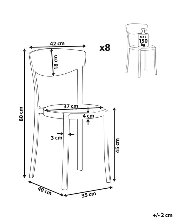 Set med 8 Trädgårdsstolar Mörkgrå Polypropen Lättviktig Väderbeständig Plast Inomhus Utomhus Modern Design