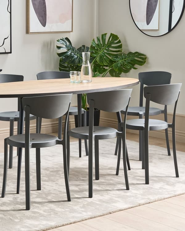 Set med 8 Trädgårdsstolar Mörkgrå Polypropen Lättviktig Väderbeständig Plast Inomhus Utomhus Modern Design