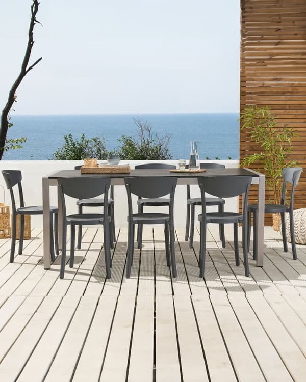 Set med 8 Trädgårdsstolar Mörkgrå Polypropen Lättviktig Väderbeständig Plast Inomhus Utomhus Modern Design
