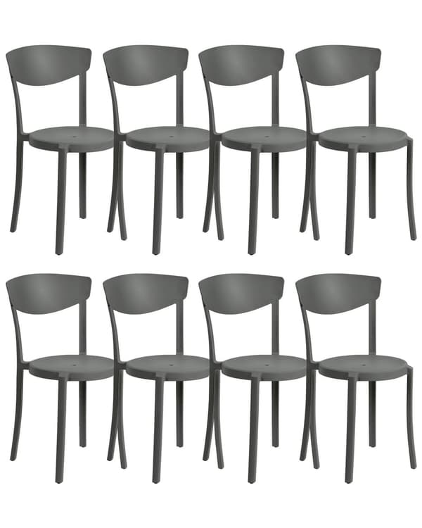Set med 8 Trädgårdsstolar Mörkgrå Polypropen Lättviktig Väderbeständig Plast Inomhus Utomhus Modern Design