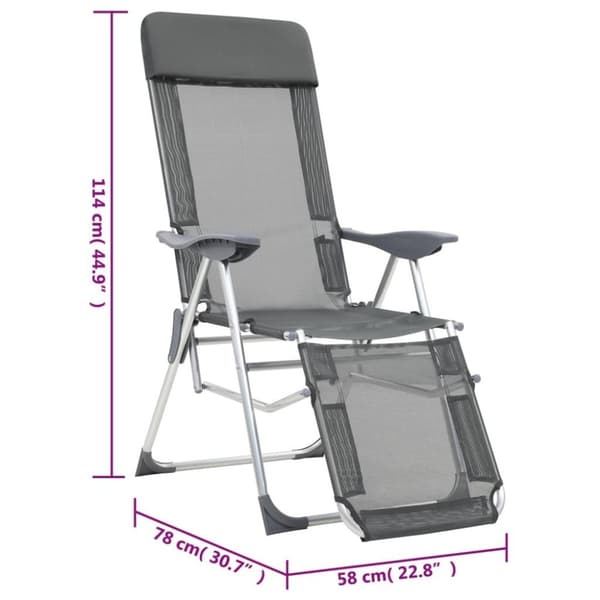 vidaXL foldbare campingstole med fodstøtter 2 stk. textilene grå