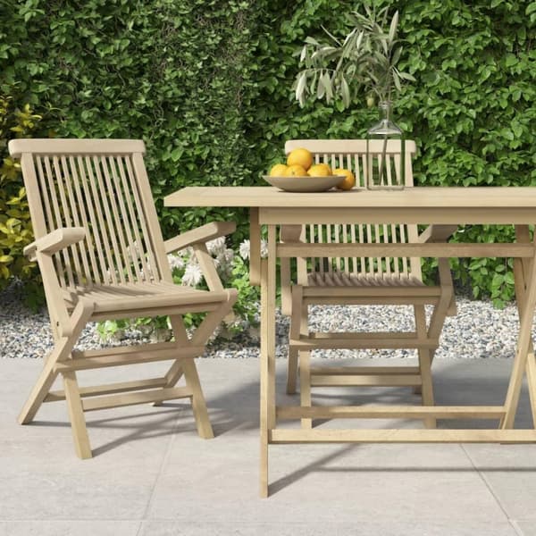 vidaXL Hopfällbara trädgårdsstolar 2 st grå 56x61x89 cm massiv teak