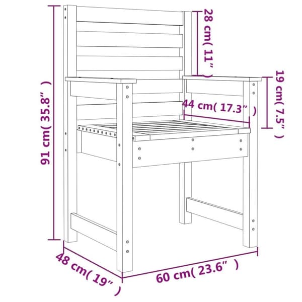 vidaXL Hagestoler 2 stk 60x48x91cm cm heltre douglasgran