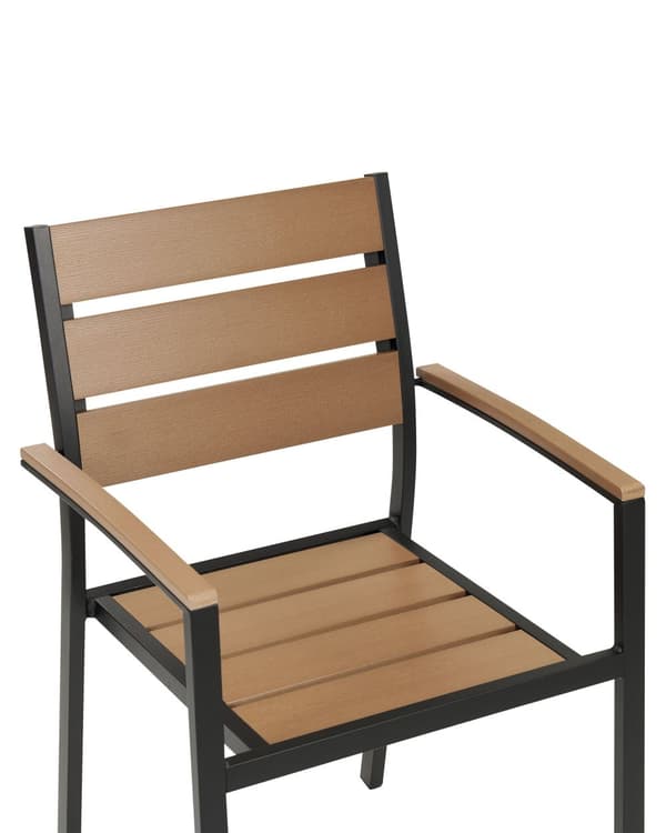Havestole Lyst Træ Plast Sort Aluminium Sæt af 6 Udendørs Stabelstole Noonwood Vedligeholdelsesfri til Terrasse Have