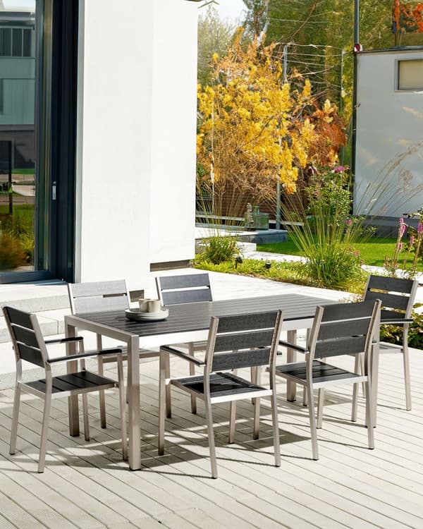 Havestole Sort Plast Sølv Aluminium Sæt af 6 Udendørs Stabelstole Noonwood Vedligeholdelsesfri til Terrasse Have
