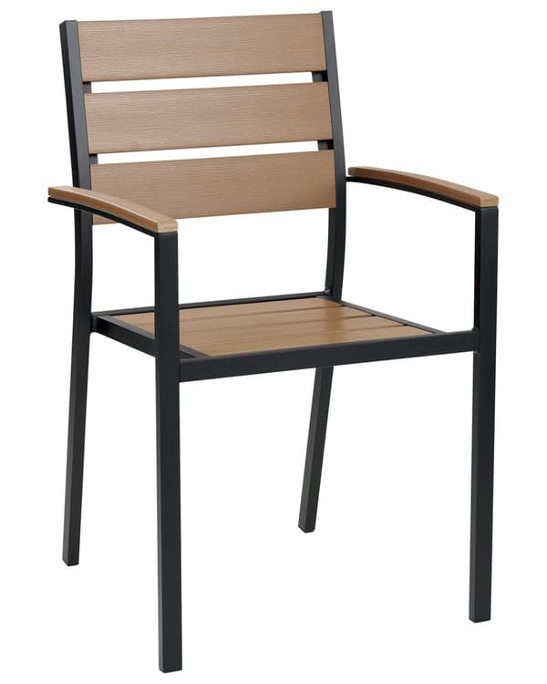 Uppsättning med 6 matstolar för trädgården Ljust trä och svart plastträ med ryggstöd i aluminiumram Utomhusstolar