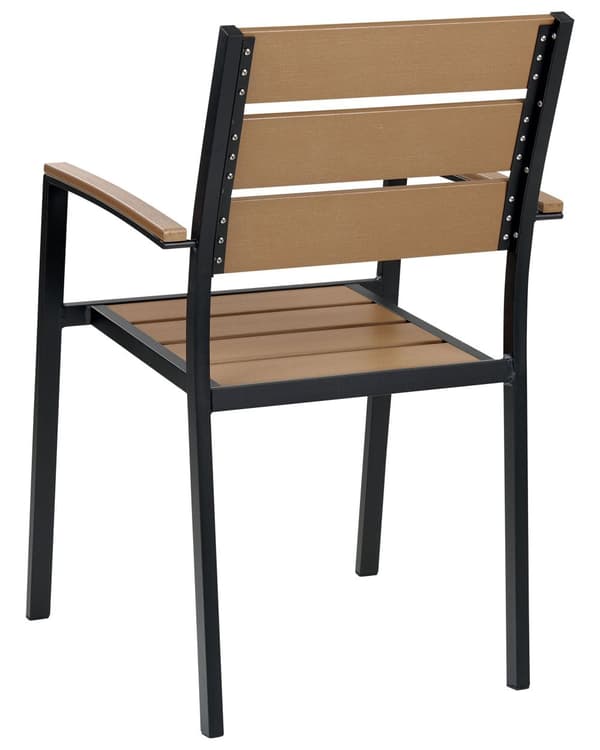 Uppsättning med 6 matstolar för trädgården Ljust trä och svart plastträ med ryggstöd i aluminiumram Utomhusstolar