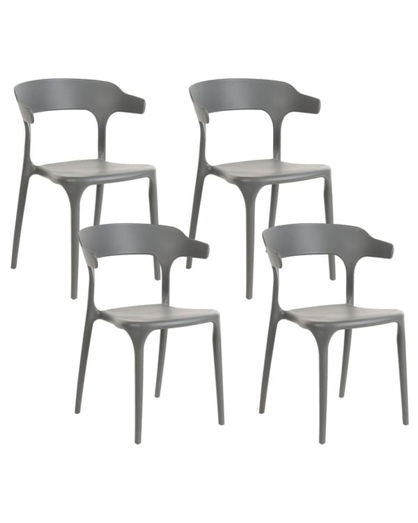 Set med 4 Trädgårdsstolar Grå Polypropen Lättviktiga Väderbeständiga Plast Inomhus Utomhus Modern