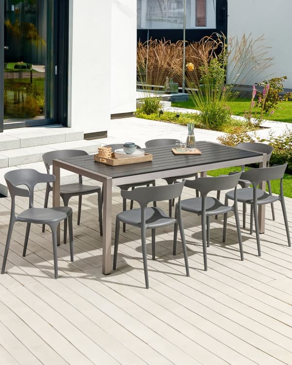 Set med 8 Trädgårdsstolar Grå Polypropen Lättviktiga Väderbeständiga Plast Inomhus Utomhus Modern Design