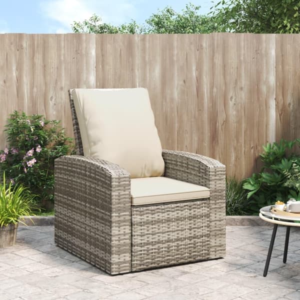 vidaXL Reclinerstol for trädgården med dynor ljusbrun konstrotting