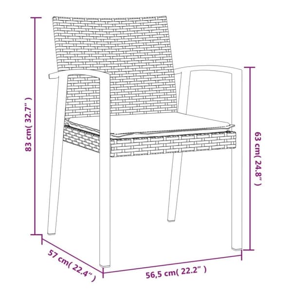 vidaXL Trädgårdsstolar 2 st med dynor svart 56,5x57x83 cm konstrotting