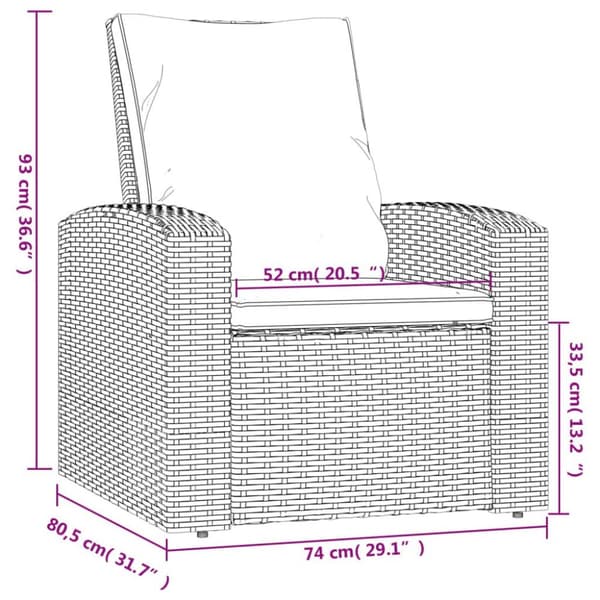 vidaXL positionsstol med hynder polyrattan lysebrun