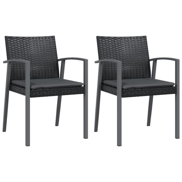 vidaXL havestole med hynder 2 stk. 56,5x57x83 cm polyrattan sort