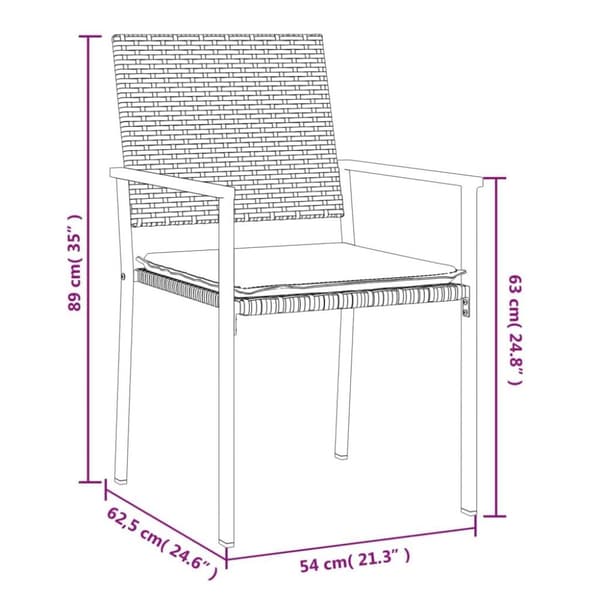 vidaXL havestole med hynder 2 stk. 54x62,5x89 cm polyrattan sort