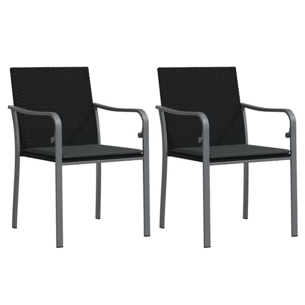 vidaXL Trädgårdsstolar 2 st med dynor svart 56x59x84 cm konstrotting