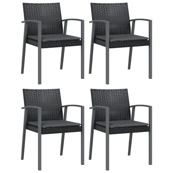 vidaXL Trädgårdsstolar 4 st med dynor svart 56,5x57x83 cm konstrotting