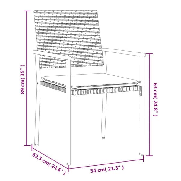 vidaXL Trädgårdsstolar 4 st med dynor svart 54x62,5x89 cm konstrotting