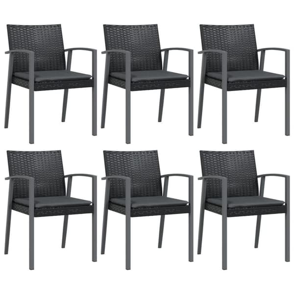 vidaXL havestole med hynder 6 stk. 56,5x57x83 cm polyrattan sort