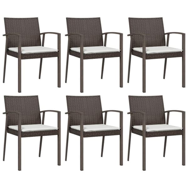 vidaXL havestole med hynder 6 stk. 56,5x57x83 cm polyrattan brun