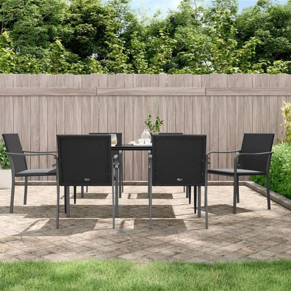 vidaXL havestole med hynder 6 stk. 56x59x84 cm polyrattan sort
