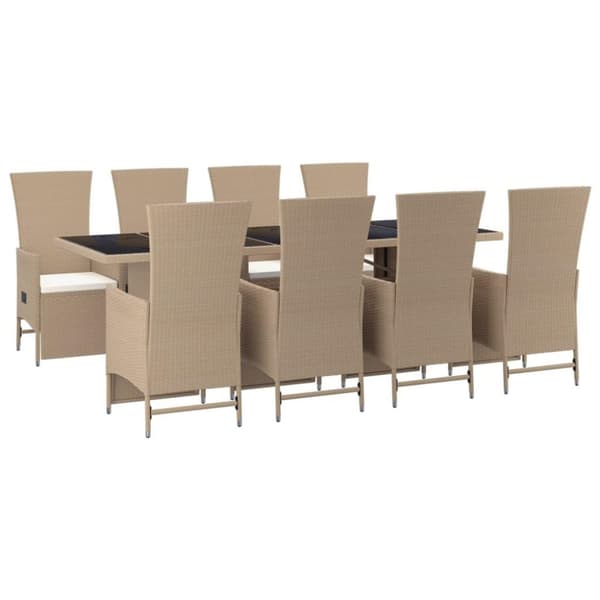 vidaXL Matgrupp för trädgården med dynor 9 delar beige konstrotting