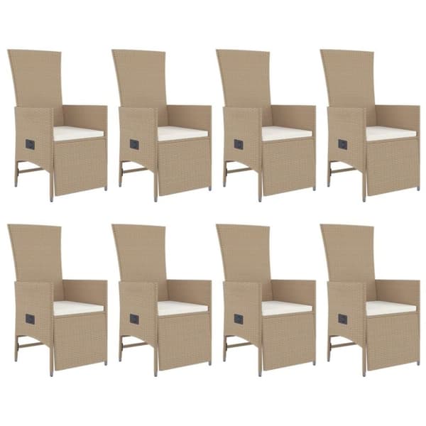 vidaXL Matgrupp för trädgården med dynor 9 delar beige konstrotting