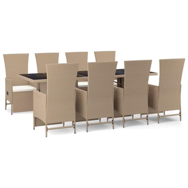 vidaXL Matgrupp för trädgården med dynor 9 delar beige konstrotting