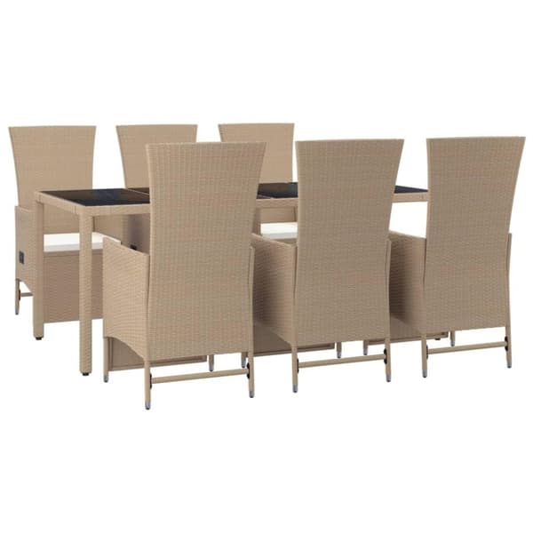 vidaXL spisebordssæt til haven 7 dele med hynder polyrattan beige