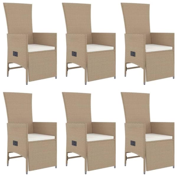 vidaXL spisebordssæt til haven 7 dele med hynder polyrattan beige