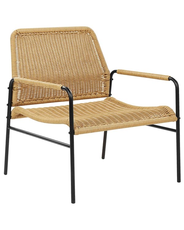 Set med 2 trädgårdsstolar Naturlig med svart ram Rottingväv Metallram Modern design Sittplatser utomhus