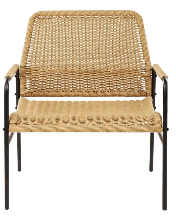 Set med 2 trädgårdsstolar Naturlig med svart ram Rottingväv Metallram Modern design Sittplatser utomhus
