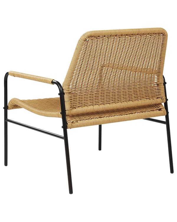 Set med 2 trädgårdsstolar Naturlig med svart ram Rottingväv Metallram Modern design Sittplatser utomhus