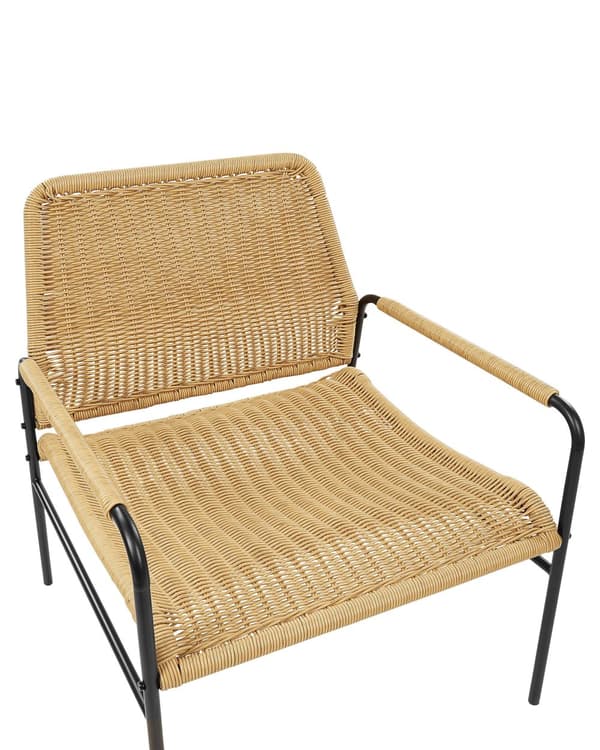 Set med 2 trädgårdsstolar Naturlig med svart ram Rottingväv Metallram Modern design Sittplatser utomhus
