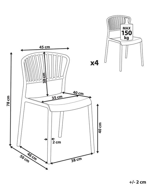 Set om 4 Matstolar Plast Svart Inomhus Utomhus Trädgård Stapelbara Minimalistisk Stil