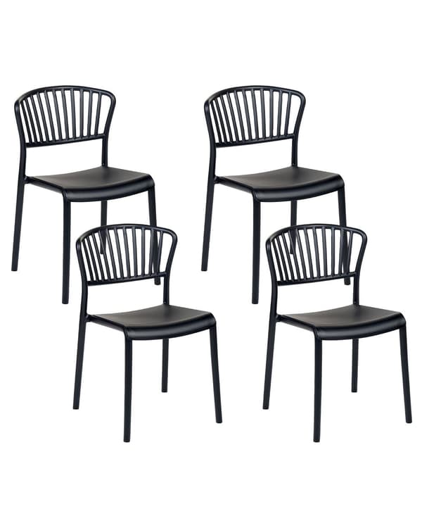 Set om 4 Matstolar Plast Svart Inomhus Utomhus Trädgård Stapelbara Minimalistisk Stil