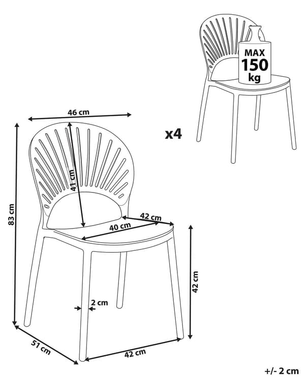 Set om 4 Matstolar Plast Vit Inomhus Utomhus Trädgård Stapelbara Minimalistisk Stil