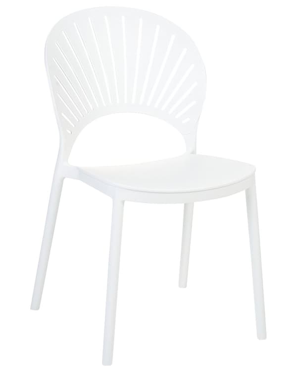 Set om 4 Matstolar Plast Vit Inomhus Utomhus Trädgård Stapelbara Minimalistisk Stil