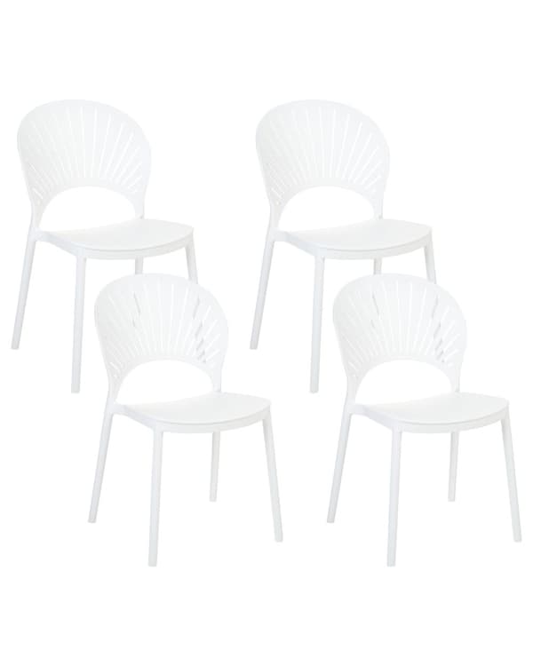 Set om 4 Matstolar Plast Vit Inomhus Utomhus Trädgård Stapelbara Minimalistisk Stil