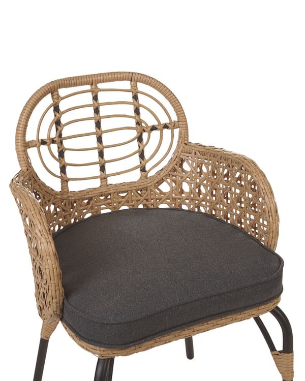 Rattan stol Lys Beige Natur Træ Stolesæt af 6 Flet Havestole med Armlæn og Siddehynder Træstole Design Udendørs Fletstole